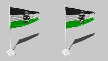 borussia Mönchengladbach, borussia mg, bmg bandeira desatado em loop acenando com pólo base ficar em pé, isolado em alfa canal Preto e branco fosco, avião e colisão textura pano, 3d render video