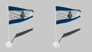 futebol clube Faz porto bandeira desatado em loop acenando com pólo base ficar em pé, isolado em alfa canal Preto e branco fosco, avião e colisão textura pano, 3d render video