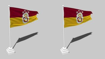 Galatasaray Spor Kulubu, Galatasaray SK Football Club Flag Seamless Looped Waving with Pole Base Stand, Isolated on Alpha Channel Black and White Matte, Plain and Bump Texture Cloth, 3D Render video