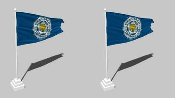 Leicester ville Football club drapeau sans couture en boucle agitant avec pôle base rester, isolé sur alpha canal noir et blanc mat, plaine et bosse texture chiffon, 3d rendre video