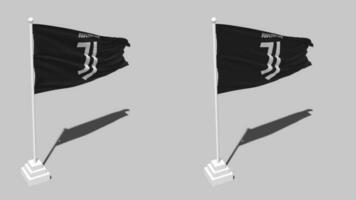 Juventus Football Club Flag Seamless Looped Waving with Pole Base Stand, Isolated on Alpha Channel Black and White Matte, Plain and Bump Texture Cloth, 3D Render video