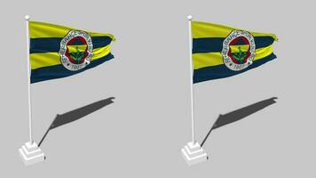 Fenerbahce Spor Kulubu Flag Seamless Looped Waving with Pole Base Stand, Isolated on Alpha Channel Black and White Matte, Plain and Bump Texture Cloth, 3D Render video