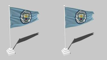 Manchester City Football Club Flag Seamless Looped Waving with Pole Base Stand, Isolated on Alpha Channel Black and White Matte, Plain and Bump Texture Cloth, 3D Render video