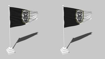 paok Football club drapeau sans couture en boucle agitant avec pôle base rester, isolé sur alpha canal noir et blanc mat, plaine et bosse texture chiffon, 3d rendre video