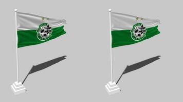 maccabi haifa fútbol americano club bandera sin costura serpenteado ondulación con polo base pararse, aislado en alfa canal negro y blanco mate, llanura y bache textura paño, 3d hacer video