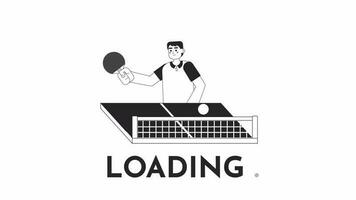 animerad bw ping pong spelare lastare. asiatisk man spelar tabell tennis. blixt meddelande 4k video antal fot. isolerat svartvit läser in animering med alfa kanal genomskinlighet för ui, ux webb design