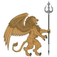 winged rampant lion with trident vector