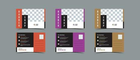 Postcard template design for Barbershop business vector