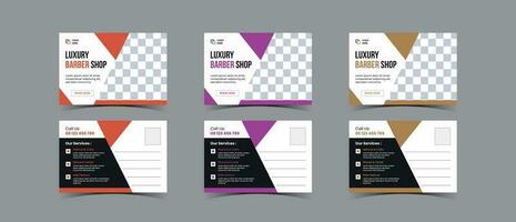 Postcard template design for Barbershop business vector