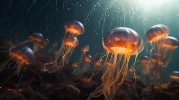 Particular little jellyfish Aurelia aurita in Annihilating ocean. Crimea. Creative resource, photo