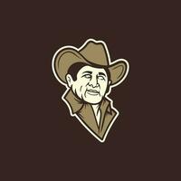 vector cowboy face mascot logo. cowboy with hat mascot logo design template