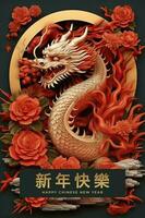 Happy Chinese New Year Poster. 2024 Year of Dragon. Illustration AI Generative photo