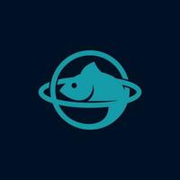 Swimming fish with planet logo design, planet orbit logo design template vector
