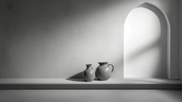 Gray foundation for thing introduction with overpowering lights and shadows. photo