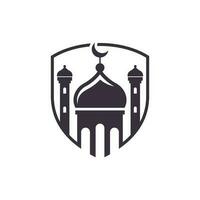 Shield And Mosque Vector Logo, logo with a minimalist style. Vector Logo Template