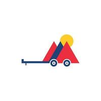 montaña con alquiler camión logo, aventuras coche logo plantilla, viaje y ocio vector diseño.