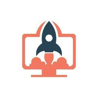 Rocket start to air from monitor Logo Icon Design, Monitor with Rocket logo design vector template