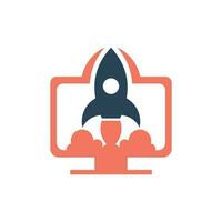 Rocket start to air from monitor Logo Icon Design, Monitor with Rocket logo design vector template