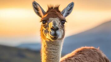 Guanaco in nature, surprising photo. Creative resource, photo