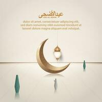 Eid al adha islamic greeting card with crescent moon poster, banner design, vector illustration