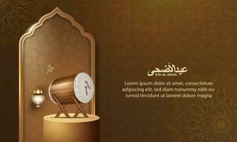 Eid al adha islamic greeting card with isamic drum , poster, banner design, vector illustration