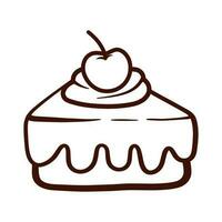 Cake Slice Line Food Bakery Cartoon Doodle Icon Vector Illustration