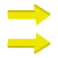 Yellow 3D arrows with shadow right direction. vector