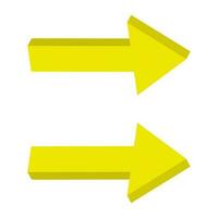 Yellow 3D arrows with shadow right direction. vector