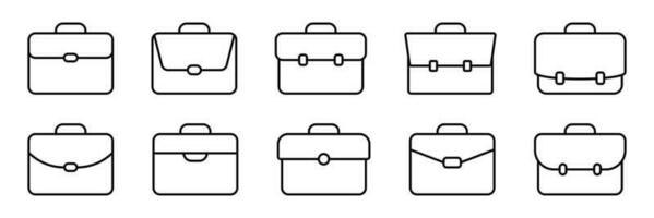 Briefcase icon set. Suitcase, portfolio symbol. Business briefcase icon designed in filled, outline, line and stroke style. Vector illustration isolated on white background.