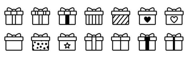 Present gift box icon. Vector isolated elements. Christmas gift icon illustration vector symbol. Surprise present linear design. Stock vector.