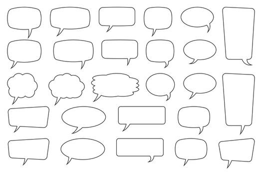 Set of line speech bubbles with editable stroke. Speak bubble text, cartoon chatting box, message box. Blank empty vector speech bubbles. Cartoon balloon word design.