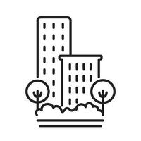 Residential building with trees line icon. vector