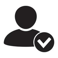 User profile sign web icon with check mark glyph. User authorized illustration design item. Straight style design icon. Account verified icon. Signed verified profile symbol. User accepted. vector