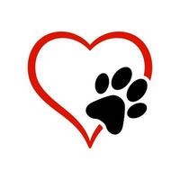 Paw print with heart, Animal love symbol, isolated vector. vector