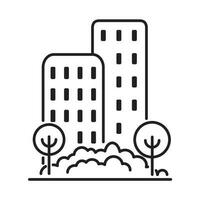 Residential building with trees line icon. vector