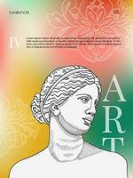 Art posters for the exhibition,  magazine or cover, vector template with sculpture art, Antique statues, gradient background, modern ancient Greek or Roman style. Nostalgia banner