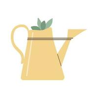 Green garden plants  inside the watering can. Vector flat illustration. Cute drawing.