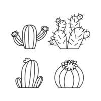 Vector set of cozy cute cacti. Inspiration quotes. Home gardening. House plants. Botany decoration in outline style.