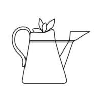 Plants  inside the watering can. Vector outline  illustration. Cute drawing. Gardening element.