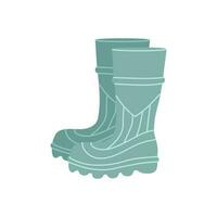 Pair of rubber boot in turquoise color - waterproof autumn footwear for seasonal design in flat style. Isolated vector illustration of gumboots for protection against water.
