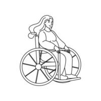 joven mujer en un silla de ruedas. contorno vector ilustración. igualdad, tolerancia, inclusión.