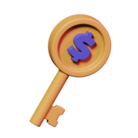 golden key with dollar coin handle 3d icon illustration design png