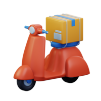 package box on top scooter motorcycle ready to delivery order to costumer 3d rendered icon illustration design png