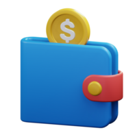 gold coin tucked in wallet money saving financial concept 3d render icon illustration design png