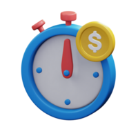 stopwatch with gold coin for financial timing strategy 3d icon illustration design png