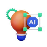 luz lâmpada com engrenagem e ai quadra cadeia símbolo para inteligente utilizar artificial inteligência para benefício conceito 3d render ícone ilustração Projeto png