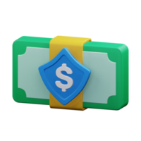 geld bundel met veiligheid schild symbool voor veiligheid betaling financieel concept 3d geven icoon illustratie ontwerp png