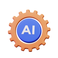 circle ai with gear symbol for artificial intelligence computer based processing concept 3d render icon illustration design png