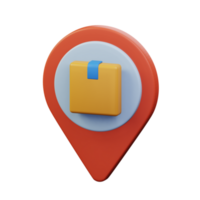 package cardboard box inside pin map location for shipment tracking point 3d rendered icon illustration design png