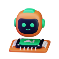 smile robot head on top of ai computer chip processor 3d render icon illustration design png